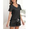Ekouaer Women’s Pajamas Sets Short Sleeve Lounge Sets Sleepwear Casual Two Piece Pjs With Pockets(Black)