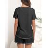 Ekouaer Women’s Pajamas Sets Short Sleeve Lounge Sets Sleepwear Casual Two Piece Pjs With Pockets(Black)