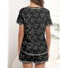 Ekouaer Women’s Pajamas Sets Short Sleeve Lounge Sets Sleepwear Casual Two Piece Pjs With Pockets(Black Cat)