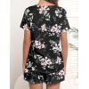Ekouaer Women’s Pajamas Sets Short Sleeve Lounge Sets Sleepwear Casual Two Piece Pjs With Pockets(Black Floral)