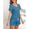 Ekouaer Women’s Pajamas Sets Short Sleeve Lounge Sets Sleepwear Casual Two Piece Pjs With Pockets(Blue Green)