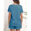 Ekouaer Women’s Pajamas Sets Short Sleeve Lounge Sets Sleepwear Casual Two Piece Pjs With Pockets(Blue Green)