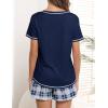 Ekouaer Women’s Pajamas Sets Short Sleeve Lounge Sets Sleepwear Casual Two Piece Pjs With Pockets(Blue White Plaid)