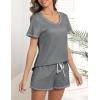 Ekouaer Women’s Pajamas Sets Short Sleeve Lounge Sets Sleepwear Casual Two Piece Pjs With Pockets(Dark Grey)