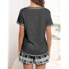 Ekouaer Women’s Pajamas Sets Short Sleeve Lounge Sets Sleepwear Casual Two Piece Pjs With Pockets(Grey Plaid)
