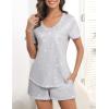 Ekouaer Women’s Pajamas Sets Short Sleeve Lounge Sets Sleepwear Casual Two Piece Pjs With Pockets(Grey Star)