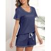 Ekouaer Women’s Pajamas Sets Short Sleeve Lounge Sets Sleepwear Casual Two Piece Pjs With Pockets(Navy Blue)