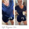 Ekouaer Women’s Pajamas Sets Short Sleeve Lounge Sets Sleepwear Casual Two Piece Pjs With Pockets(Navy Blue)