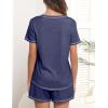 Ekouaer Women’s Pajamas Sets Short Sleeve Lounge Sets Sleepwear Casual Two Piece Pjs With Pockets(Navy Blue)