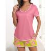 Ekouaer Women’s Pajamas Sets Short Sleeve Lounge Sets Sleepwear Casual Two Piece Pjs With Pockets(Peach Pink Floral)