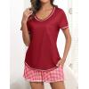 Ekouaer Women’s Pajamas Sets Short Sleeve Lounge Sets Sleepwear Casual Two Piece Pjs With Pockets(Plaid Red White)