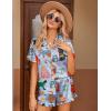 Ekouaer Womens Satin Pajamas Set Button Down 2 Piece Silk Pjs Shorts Set Ruffle Lingerie Notch Collar Sleepwear(Cat Collection)