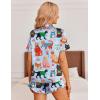 Ekouaer Womens Satin Pajamas Set Button Down 2 Piece Silk Pjs Shorts Set Ruffle Lingerie Notch Collar Sleepwear(Cat Collection)
