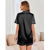 Ekouaer Womens Satin Silk Pajamas Set Short Sleeve Sleepwear Button Down Top and Shorts Loungewear 2 Piece Pjs Set S-XXL(Black)