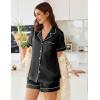 Ekouaer Womens Satin Silk Pajamas Set Short Sleeve Sleepwear Button Down Top and Shorts Loungewear 2 Piece Pjs Set S-XXL(Black)