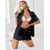 Ekouaer Womens Satin Silk Pajamas Set Short Sleeve Sleepwear Button Down Top and Shorts Loungewear 2 Piece Pjs Set S-XXL(Black)