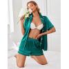 Ekouaer Womens Satin Silk Pajamas Set Short Sleeve Sleepwear Button Down Top and Shorts Loungewear 2 Piece Pjs Set S-XXL(Blue Green)