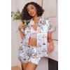 Ekouaer Womens Satin Silk Pajamas Set Short Sleeve Sleepwear Button Down Top and Shorts Loungewear 2 Piece Pjs Set S-XXL(Blue Striped Bear)