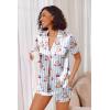 Ekouaer Womens Satin Silk Pajamas Set Short Sleeve Sleepwear Button Down Top and Shorts Loungewear 2 Piece Pjs Set S-XXL(Blue Striped Bear)