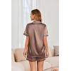Ekouaer Womens Satin Silk Pajamas Set Short Sleeve Sleepwear Button Down Top and Shorts Loungewear 2 Piece Pjs Set S-XXL(Brown)