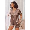 Ekouaer Womens Satin Silk Pajamas Set Short Sleeve Sleepwear Button Down Top and Shorts Loungewear 2 Piece Pjs Set S-XXL(Brown)