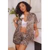 Ekouaer Womens Satin Silk Pajamas Set Short Sleeve Sleepwear Button Down Top and Shorts Loungewear 2 Piece Pjs Set S-XXL(Brown Leopard)