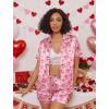 Ekouaer Womens Satin Silk Pajamas Set Short Sleeve Sleepwear Button Down Top and Shorts Loungewear 2 Piece Pjs Set S-XXL(Heart-shaped Cake)