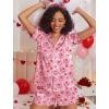 Ekouaer Womens Satin Silk Pajamas Set Short Sleeve Sleepwear Button Down Top and Shorts Loungewear 2 Piece Pjs Set S-XXL(Heart-shaped Cake)