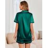 Ekouaer Womens Satin Silk Pajamas Set Short Sleeve Sleepwear Button Down Top and Shorts Loungewear 2 Piece Pjs Set S-XXL(Lake Green)