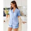 Ekouaer Womens Satin Silk Pajamas Set Short Sleeve Sleepwear Button Down Top and Shorts Loungewear 2 Piece Pjs Set S-XXL(Light Blue)