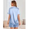 Ekouaer Womens Satin Silk Pajamas Set Short Sleeve Sleepwear Button Down Top and Shorts Loungewear 2 Piece Pjs Set S-XXL(Light Blue)