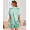Ekouaer Womens Satin Silk Pajamas Set Short Sleeve Sleepwear Button Down Top and Shorts Loungewear 2 Piece Pjs Set S-XXL(Light Green)