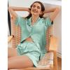 Ekouaer Womens Satin Silk Pajamas Set Short Sleeve Sleepwear Button Down Top and Shorts Loungewear 2 Piece Pjs Set S-XXL(Light Green)