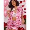 Ekouaer Womens Satin Silk Pajamas Set Short Sleeve Sleepwear Button Down Top and Shorts Loungewear 2 Piece Pjs Set S-XXL(Lip Print Heart)