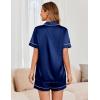 Ekouaer Womens Satin Silk Pajamas Set Short Sleeve Sleepwear Button Down Top and Shorts Loungewear 2 Piece Pjs Set S-XXL(Navy Blue)