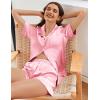 Ekouaer Womens Satin Silk Pajamas Set Short Sleeve Sleepwear Button Down Top and Shorts Loungewear 2 Piece Pjs Set S-XXL(Pink)