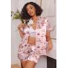 Ekouaer Womens Satin Silk Pajamas Set Short Sleeve Sleepwear Button Down Top and Shorts Loungewear 2 Piece Pjs Set S-XXL(Pink Striped Bear)