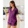 Ekouaer Womens Satin Silk Pajamas Set Short Sleeve Sleepwear Button Down Top and Shorts Loungewear 2 Piece Pjs Set S-XXL(Purple)