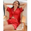 Ekouaer Womens Satin Silk Pajamas Set Short Sleeve Sleepwear Button Down Top and Shorts Loungewear 2 Piece Pjs Set S-XXL(Red)