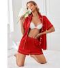 Ekouaer Womens Satin Silk Pajamas Set Short Sleeve Sleepwear Button Down Top and Shorts Loungewear 2 Piece Pjs Set S-XXL(Red)