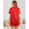 Ekouaer Womens Satin Silk Pajamas Set Short Sleeve Sleepwear Button Down Top and Shorts Loungewear 2 Piece Pjs Set S-XXL(Red)