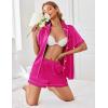 Ekouaer Womens Satin Silk Pajamas Set Short Sleeve Sleepwear Button Down Top and Shorts Loungewear 2 Piece Pjs Set S-XXL(Rose Red)