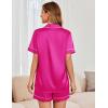 Ekouaer Womens Satin Silk Pajamas Set Short Sleeve Sleepwear Button Down Top and Shorts Loungewear 2 Piece Pjs Set S-XXL(Rose Red)