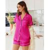 Ekouaer Womens Satin Silk Pajamas Set Short Sleeve Sleepwear Button Down Top and Shorts Loungewear 2 Piece Pjs Set S-XXL(Rose Red)