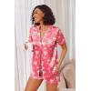 Ekouaer Womens Satin Silk Pajamas Set Short Sleeve Sleepwear Button Down Top and Shorts Loungewear 2 Piece Pjs Set S-XXL(Rose Red Cocktail Glass)
