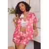 Ekouaer Womens Satin Silk Pajamas Set Short Sleeve Sleepwear Button Down Top and Shorts Loungewear 2 Piece Pjs Set S-XXL(Rose Red Cocktail Glass)