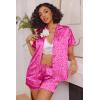 Ekouaer Womens Satin Silk Pajamas Set Short Sleeve Sleepwear Button Down Top and Shorts Loungewear 2 Piece Pjs Set S-XXL(Rose Red Leopard)