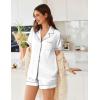 Ekouaer Womens Satin Silk Pajamas Set Short Sleeve Sleepwear Button Down Top and Shorts Loungewear 2 Piece Pjs Set S-XXL(White)