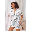 Ekouaer Womens Satin Silk Pajamas Set Short Sleeve Sleepwear Button Down Top and Shorts Loungewear 2 Piece Pjs Set S-XXL(White Coconuts)