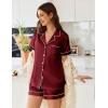 Ekouaer Womens Satin Silk Pajamas Set Short Sleeve Sleepwear Button Down Top and Shorts Loungewear 2 Piece Pjs Set S-XXL(Wine Red)